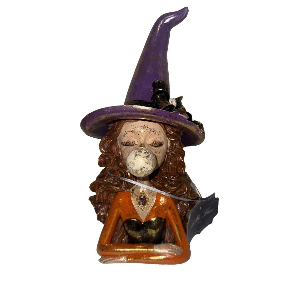 NWT! Beautiful Gold Dusted Bella Lux Halloween Witch Blowing a Bubble